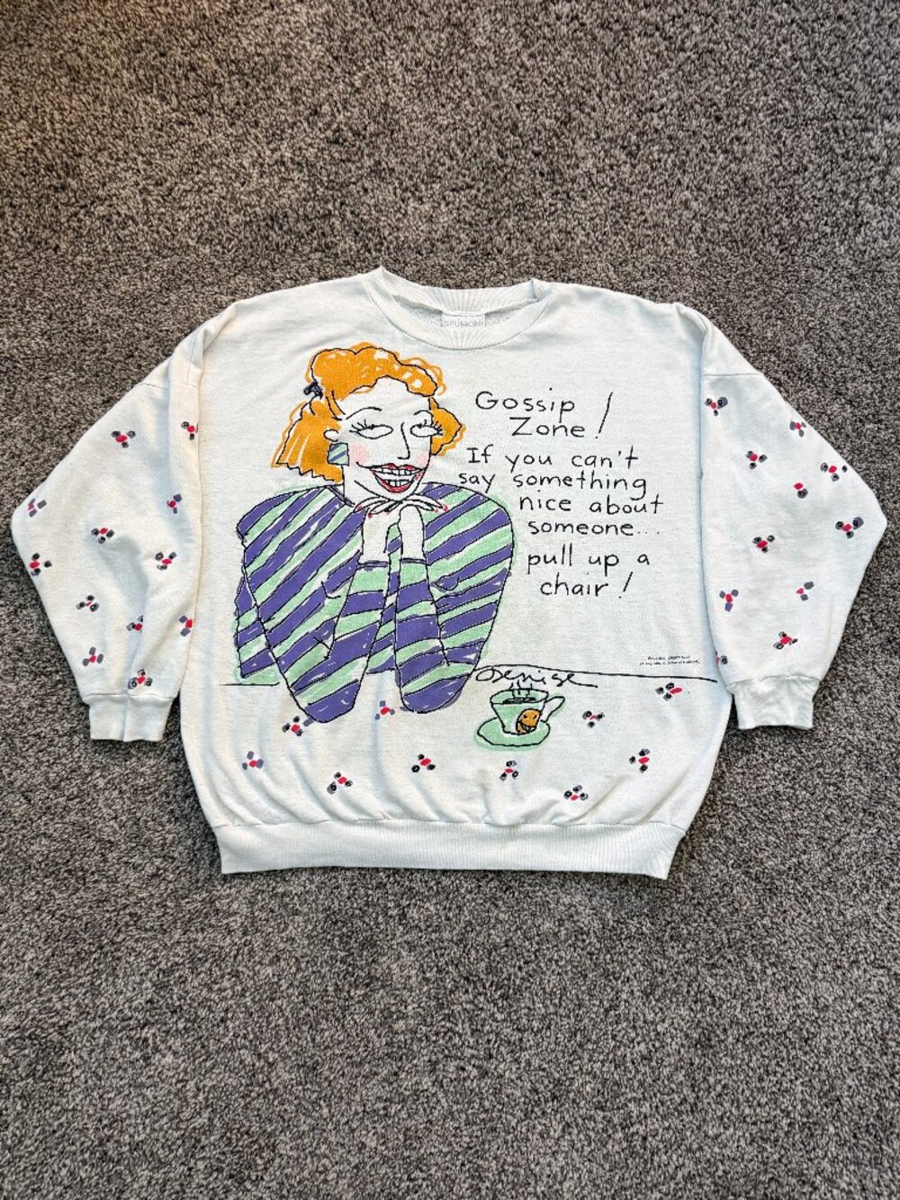 Vintage 80s Hallmark Denise Gossip Coffee Shoebox Greetings Sweatshirt XL USA